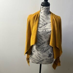 Draped Open- Front Cardigan Mustard